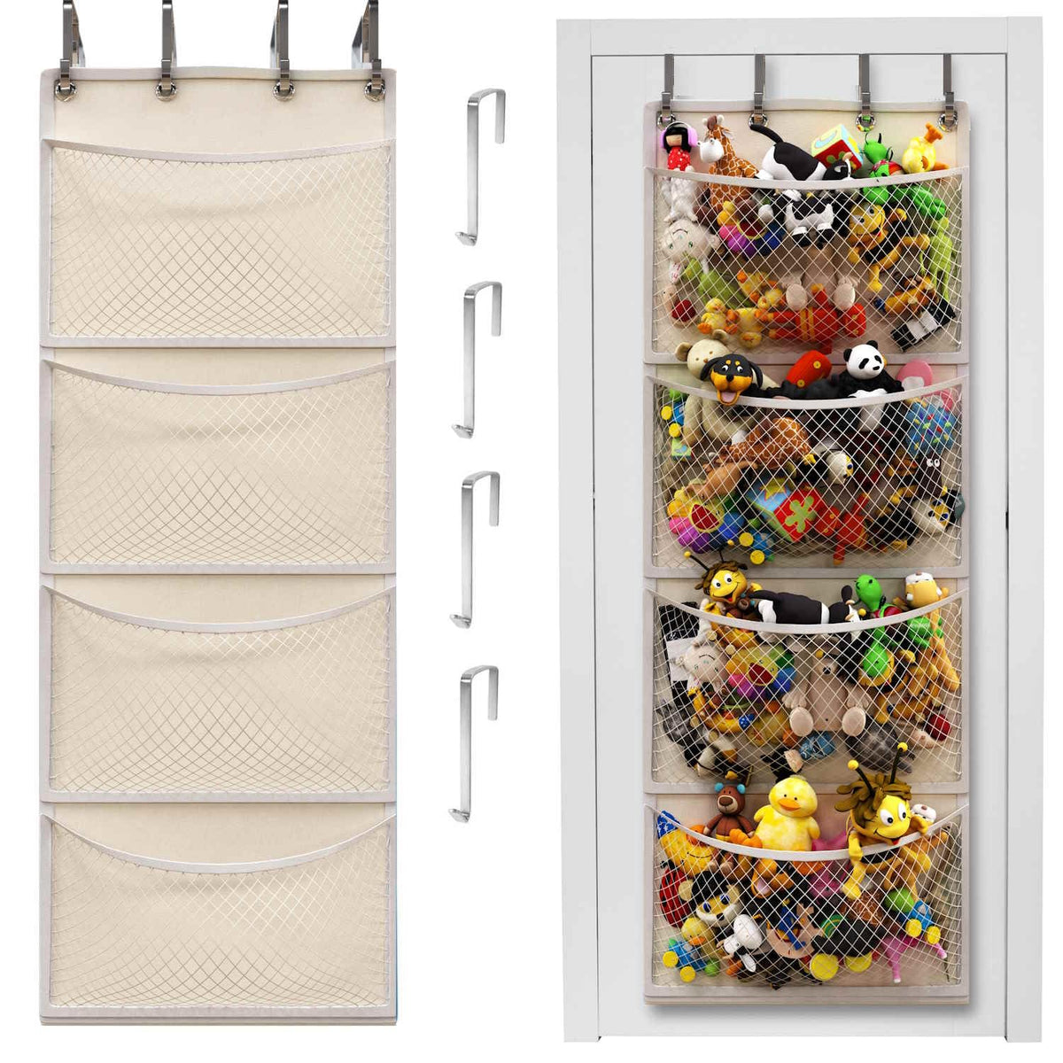 Honeyera over-door storage neatly organizing stuffed animals for easy access