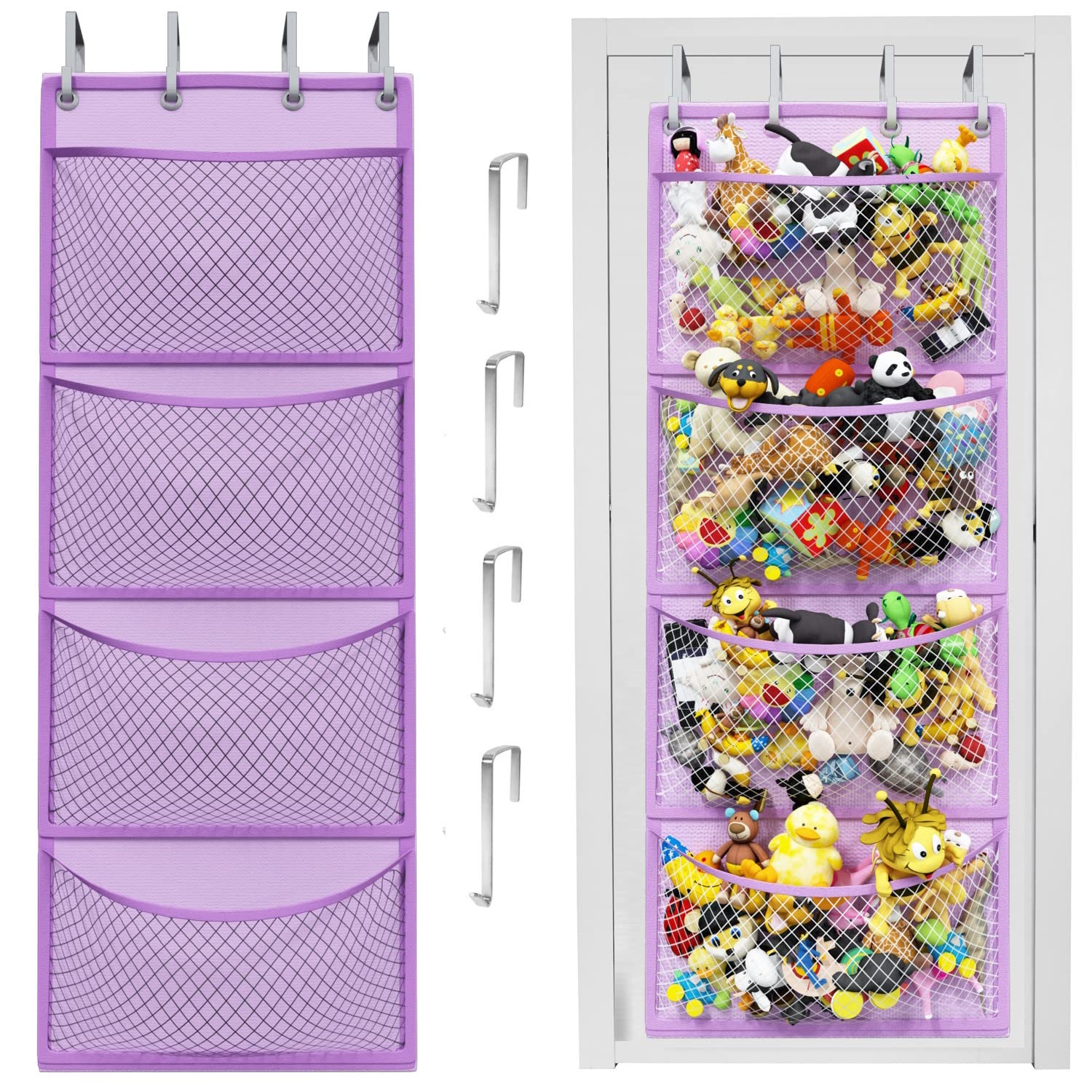 Honeyera Plush Storage over-door hammock keeps stuffed animals neatly organized and accessible.