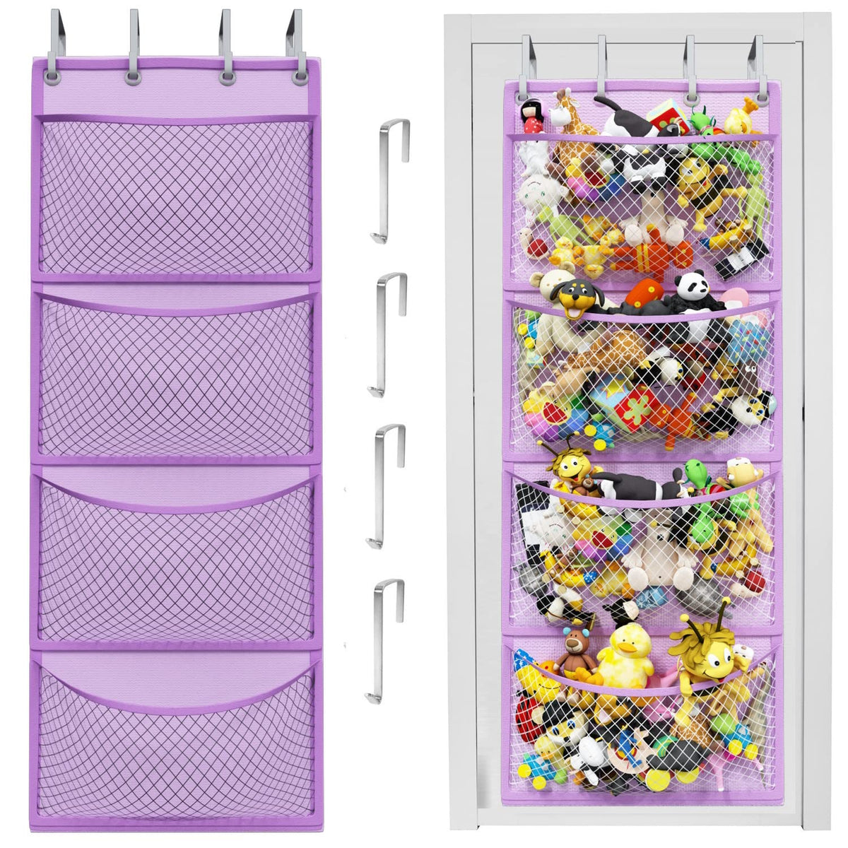 Honeyera Plush Storage over-door hammock keeps stuffed animals neatly organized and accessible.