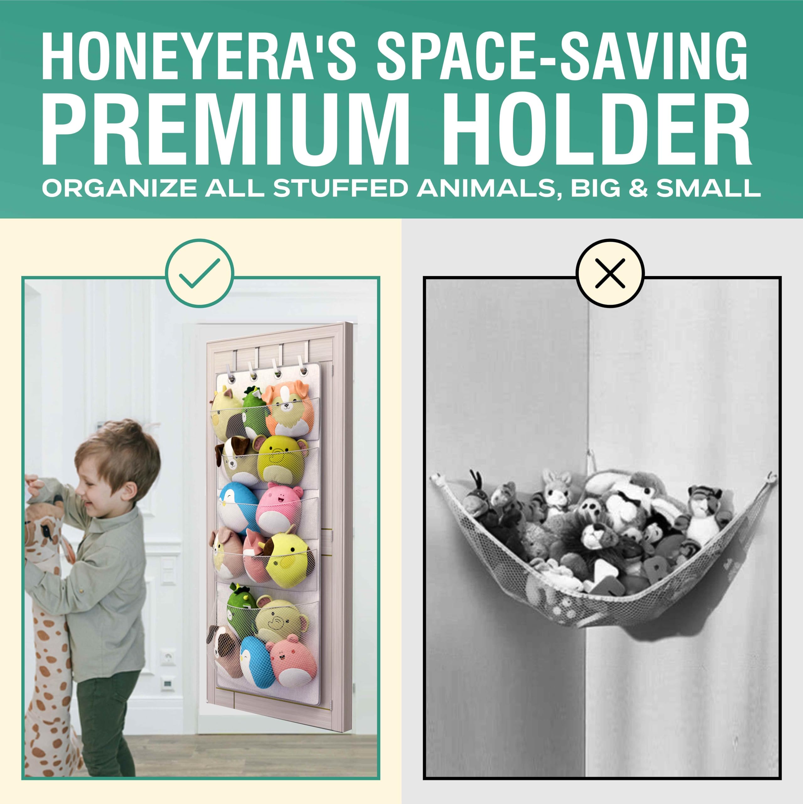 Easy-install Honeyera rack for quick cleanup and tidy bedrooms.
