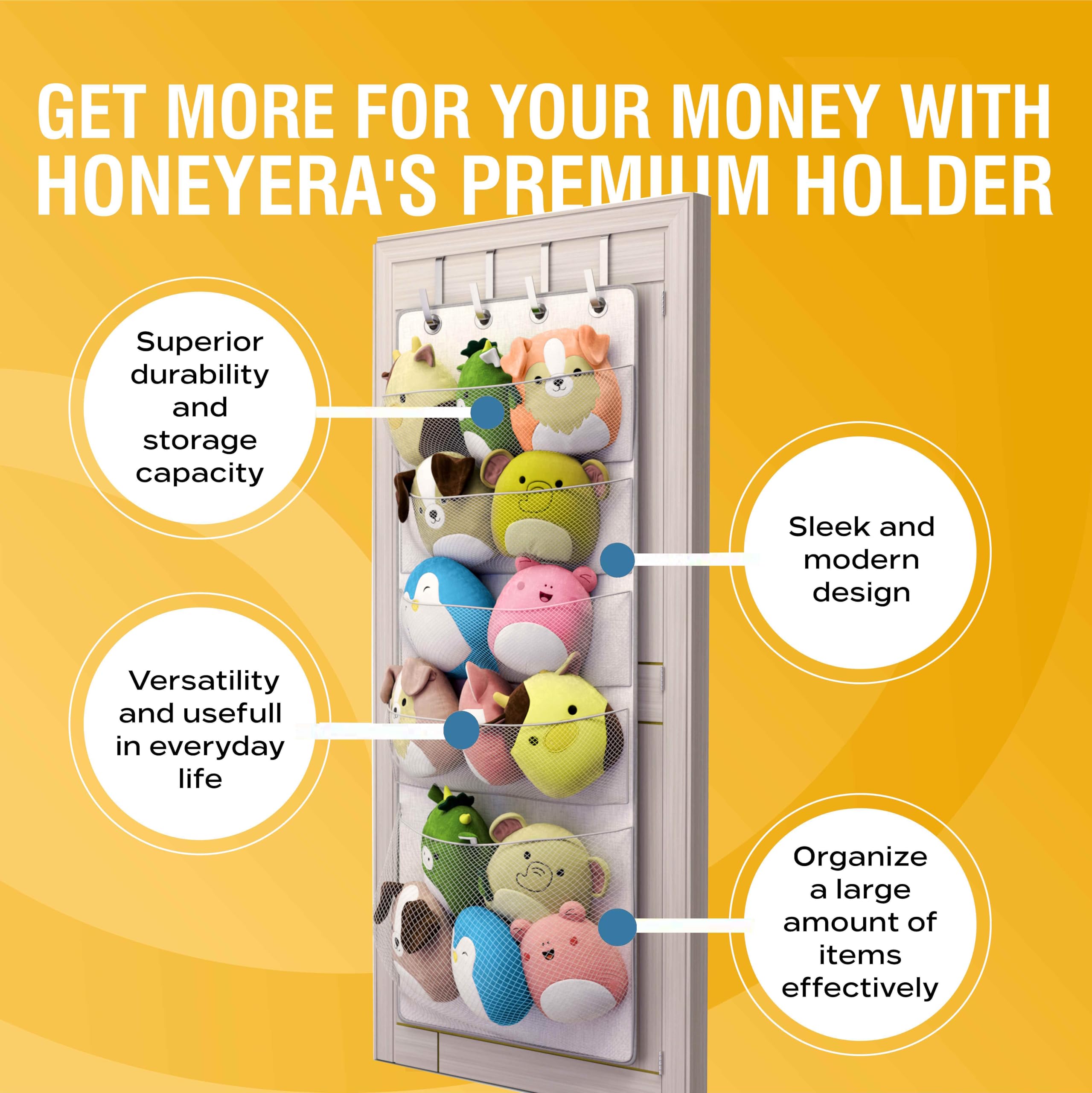 Space-saving Honeyera solution for playrooms and bedrooms with tool-free installation.