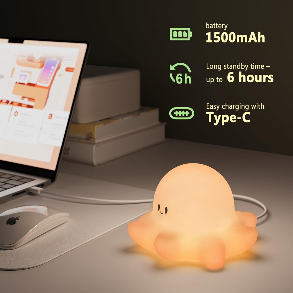 Hongjieyuan octopus pink night light in a cozy nursery, ideal for late-night care.
