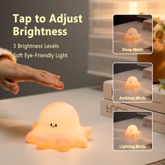 Hongjieyuan octopus pink night light, side view, adjustable brightness for kid-friendly lighting.