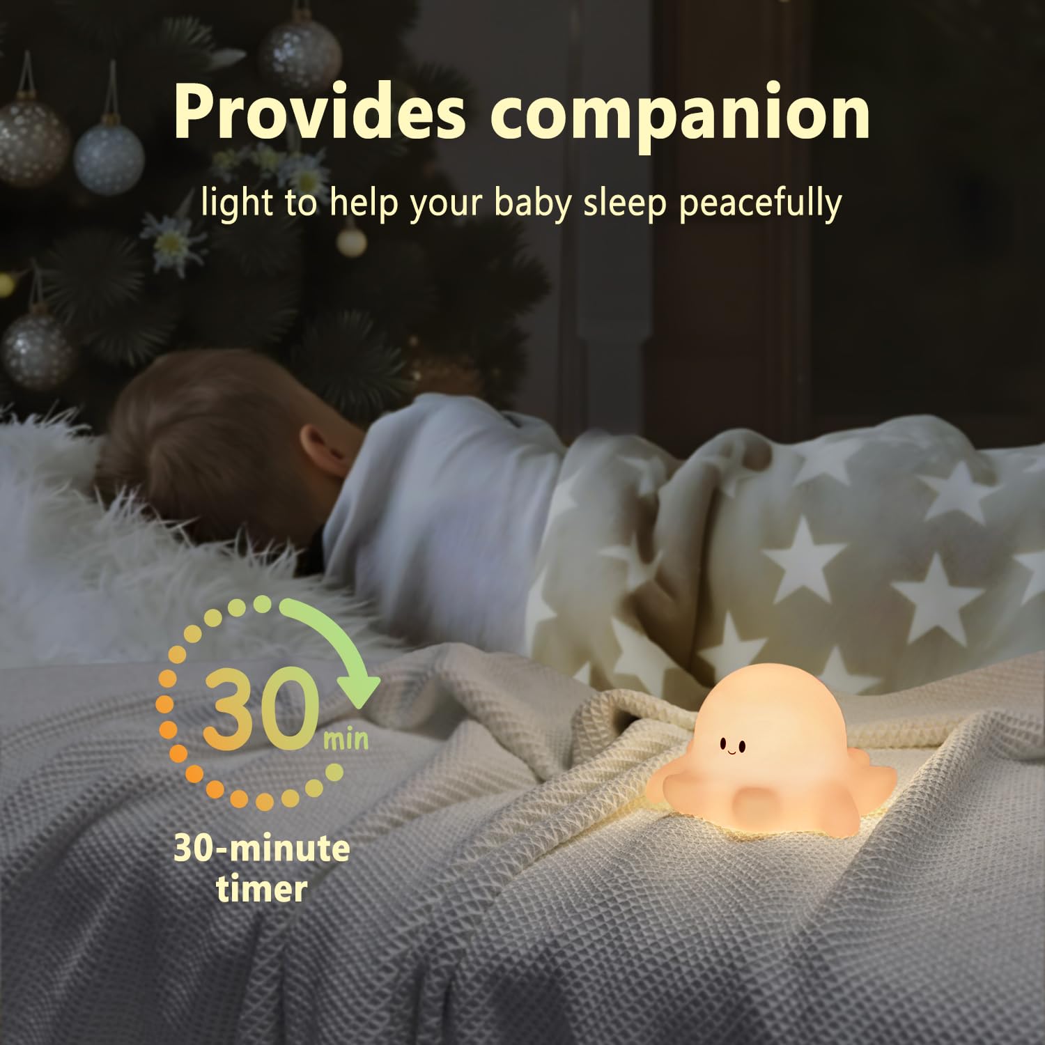 Hongjieyuan octopus pink night light, USB-C charge, long-lasting battery for portable nursery use.