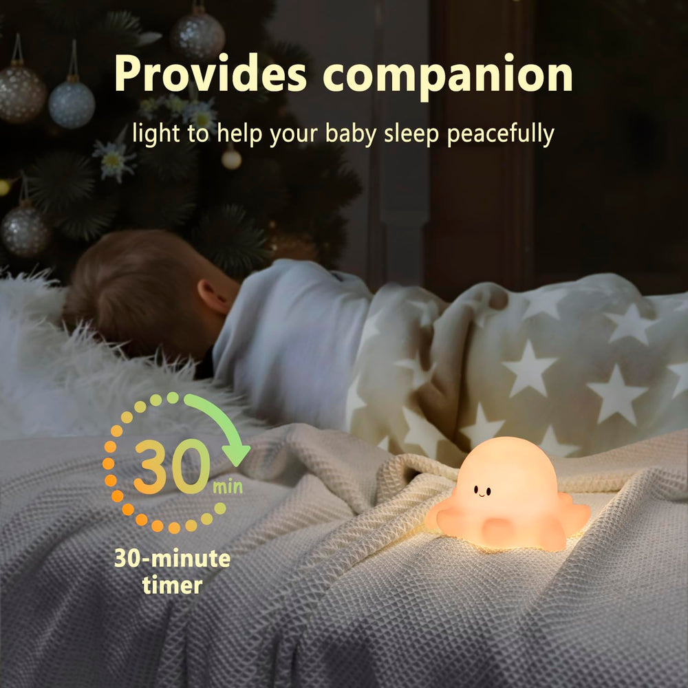 Hongjieyuan octopus pink night light, USB-C charge, long-lasting battery for portable nursery use.