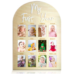 Hongpar one-year birthday wooden photo board displaying twelve monthly photos