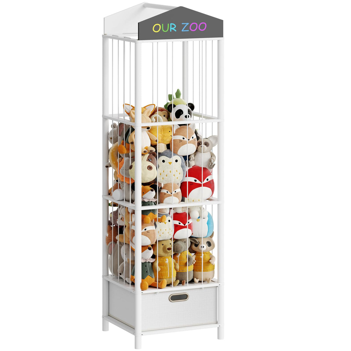 HOOBRO bamboo stuffed animal storage front view showing organized playroom space