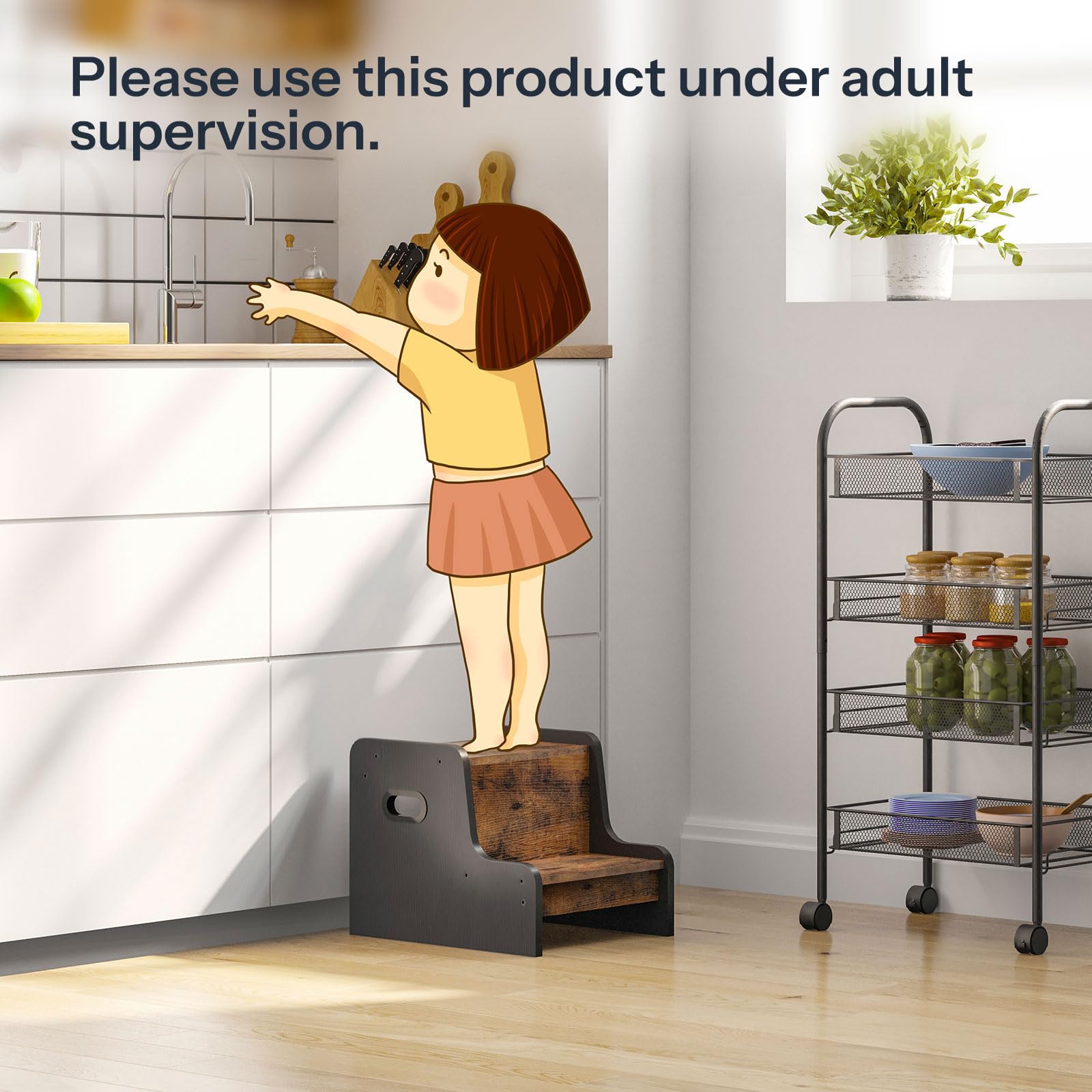 HOOBRO two-step stool safely reaches sinks, beds, and shelves during routines.
