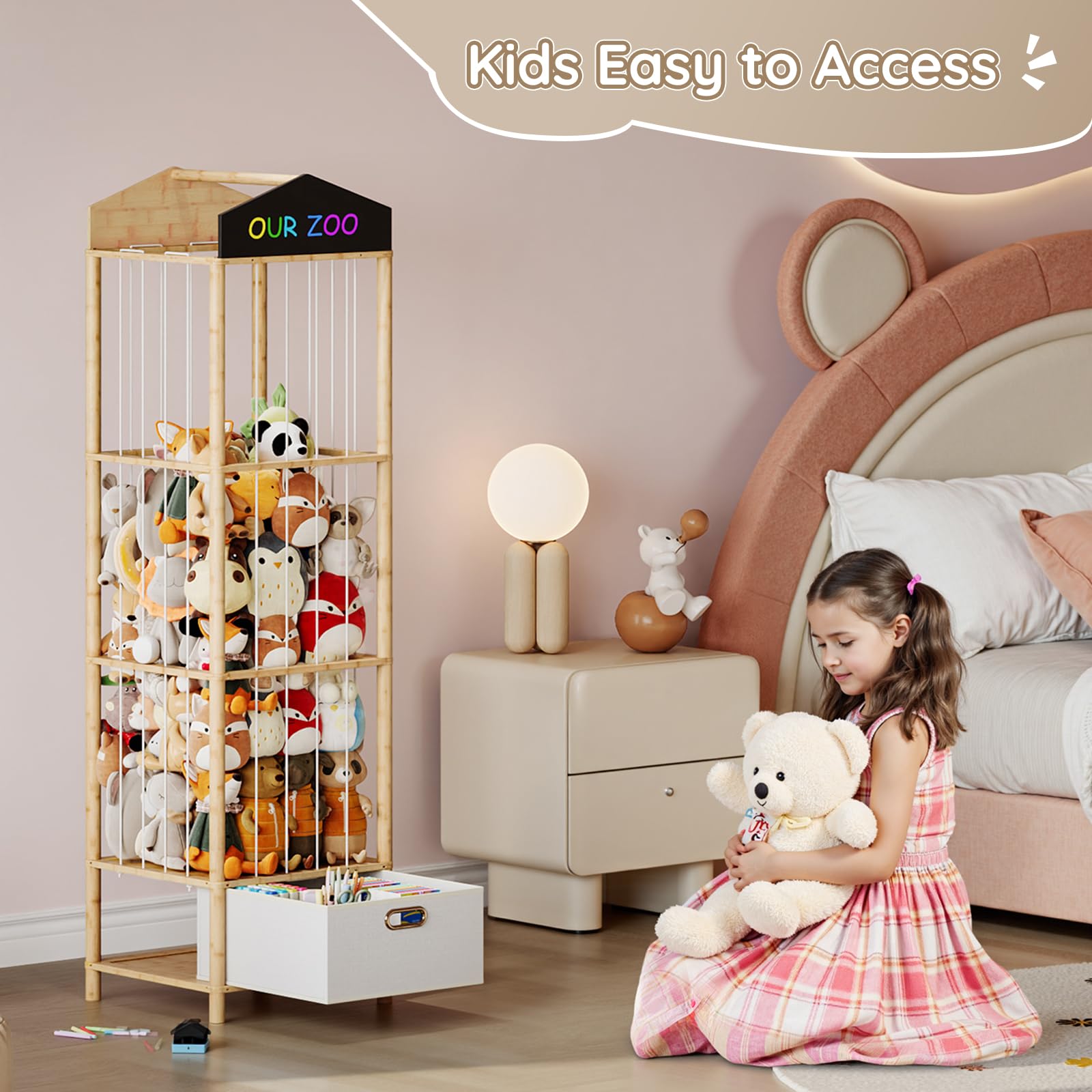 HOOBRO plush toy organizer in a nursery displays neat, tidy toy storage.