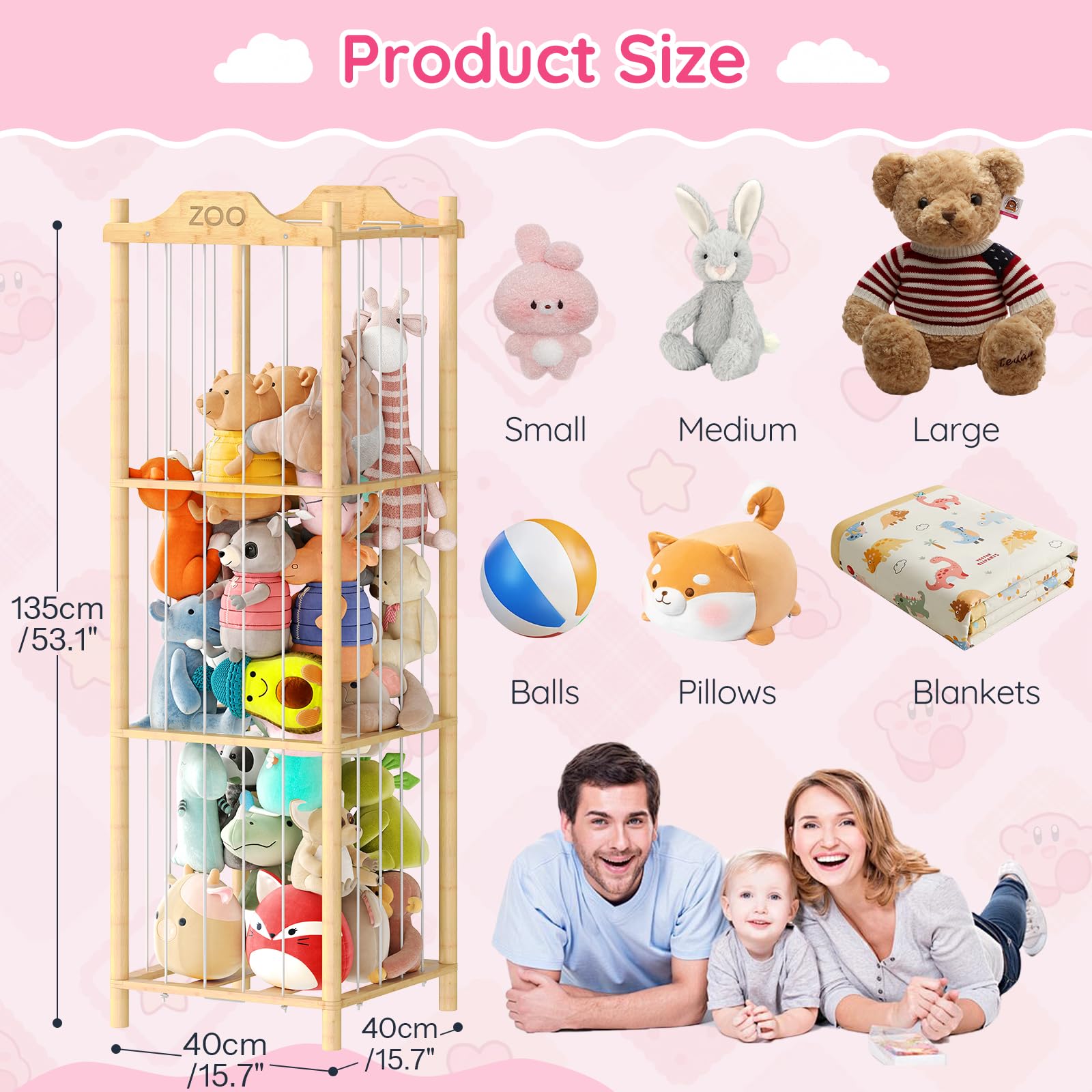 HOOBRO plush toy organizer tower in natural bamboo adds organized display.