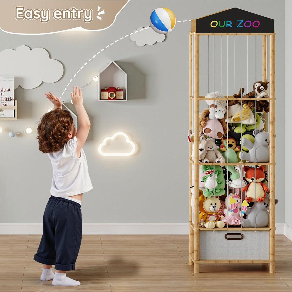 HOOBRO stuffed animal storage shown in a bright playroom setup for easy access.