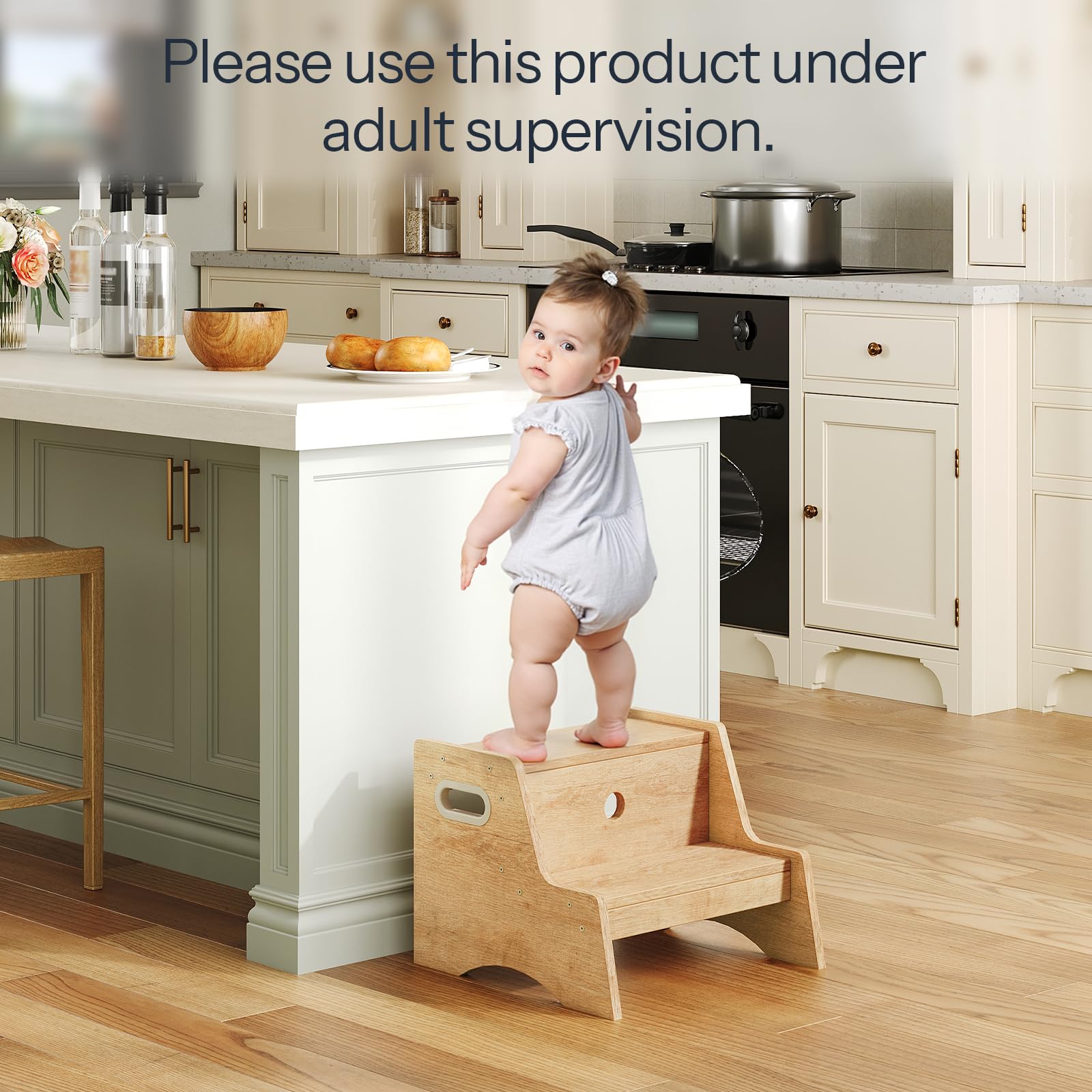 HOOBRO two-step stool used in bathroom with anti-slip pads for secure footing.