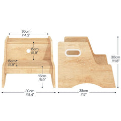 HOOBRO wooden two-step stool in kitchen scene helping reach sink and countertop.