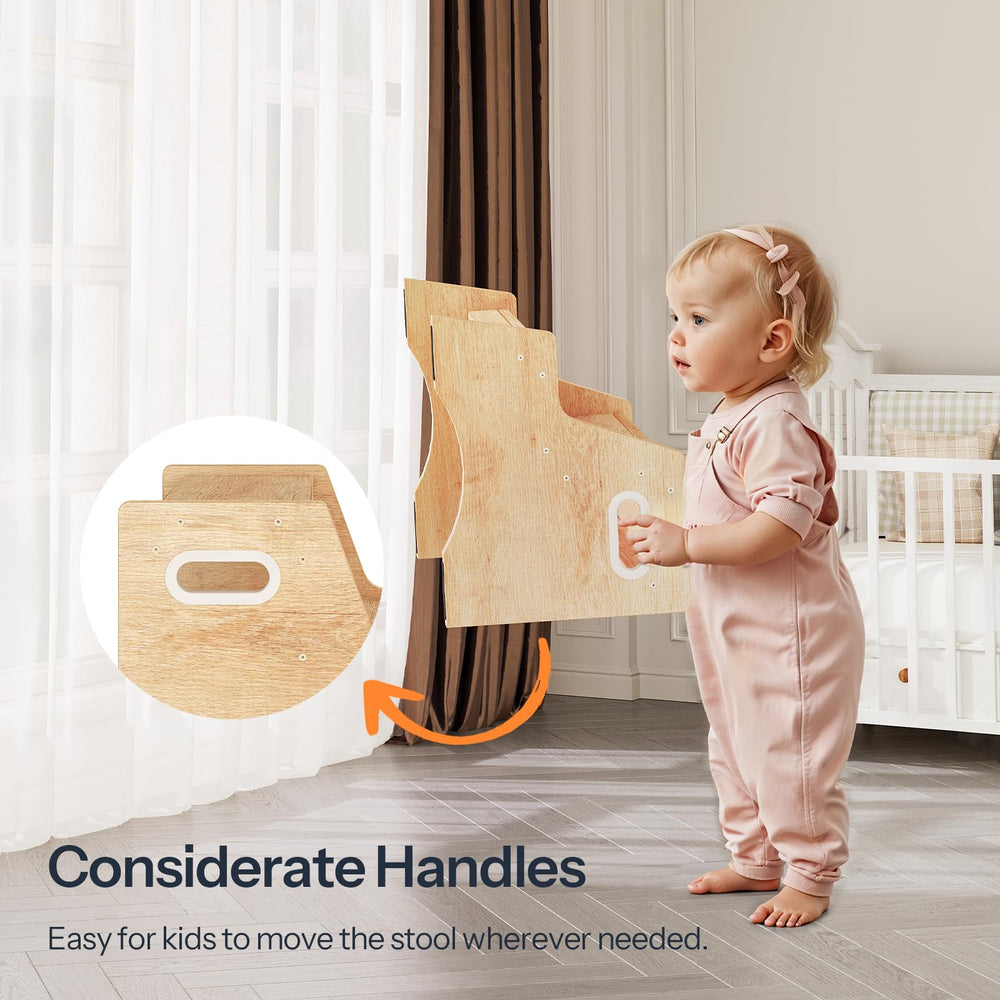 HOOBRO two-step stool with portable handles for easy transport between rooms.