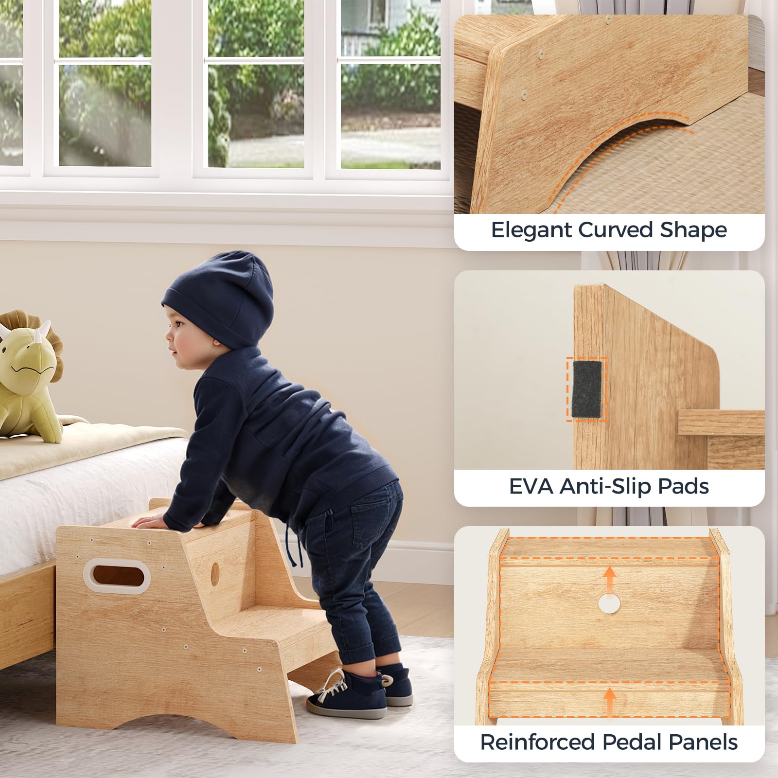 HOOBRO two-step stool beside toilet illustrating potty training support.
