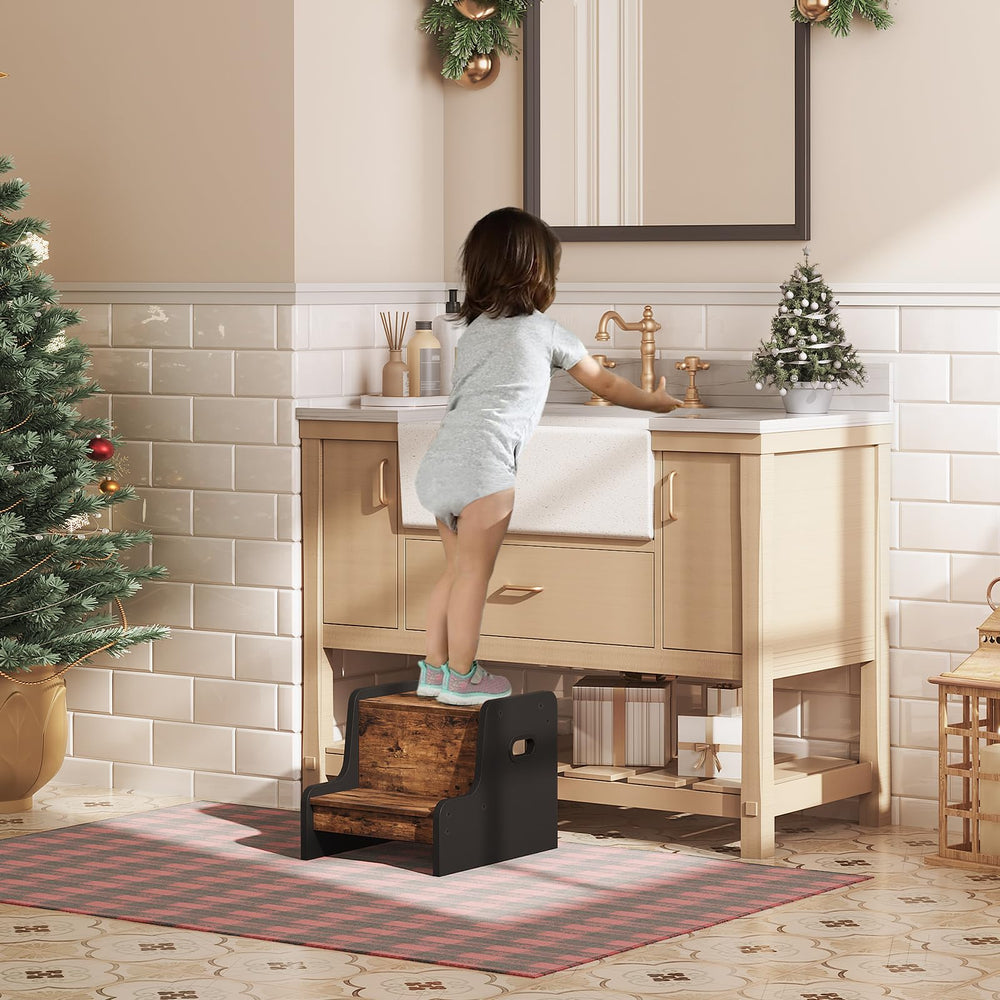 HOOBRO wooden step stool with large platform for easy brushing and handwashing.