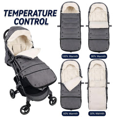 HOOGEE heat-retention system keeps baby warm on chilly stroller rides.