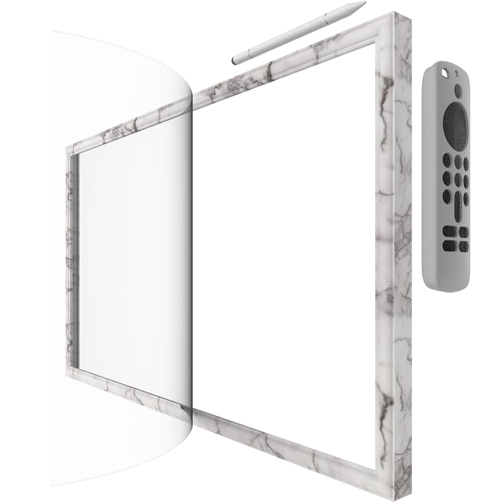 HOOKMEMO white marble frame for Echo Show 21 elevates decor with tidy setup.
