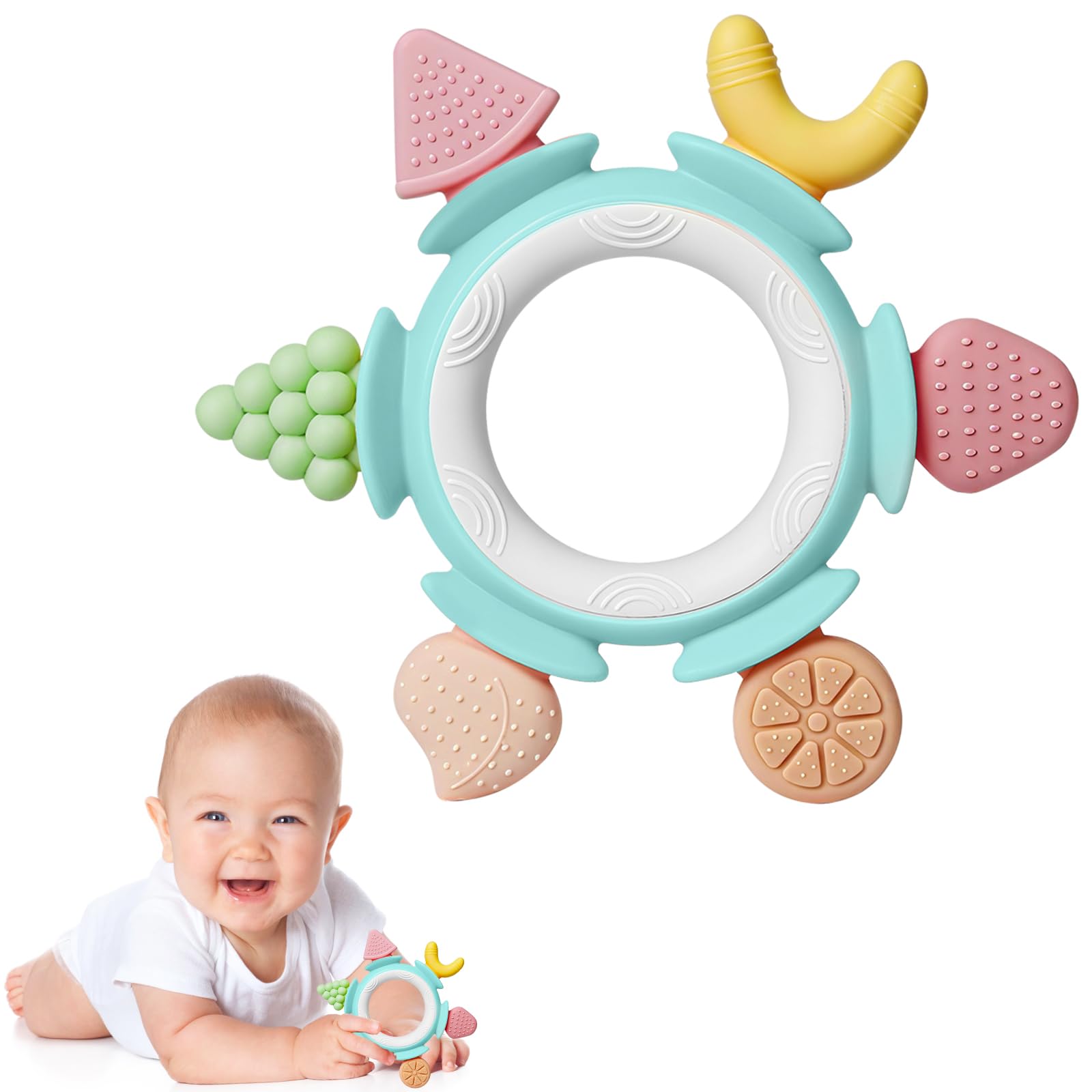 Hooku silicone teether fruit shape calms gums and sparks curiosity.