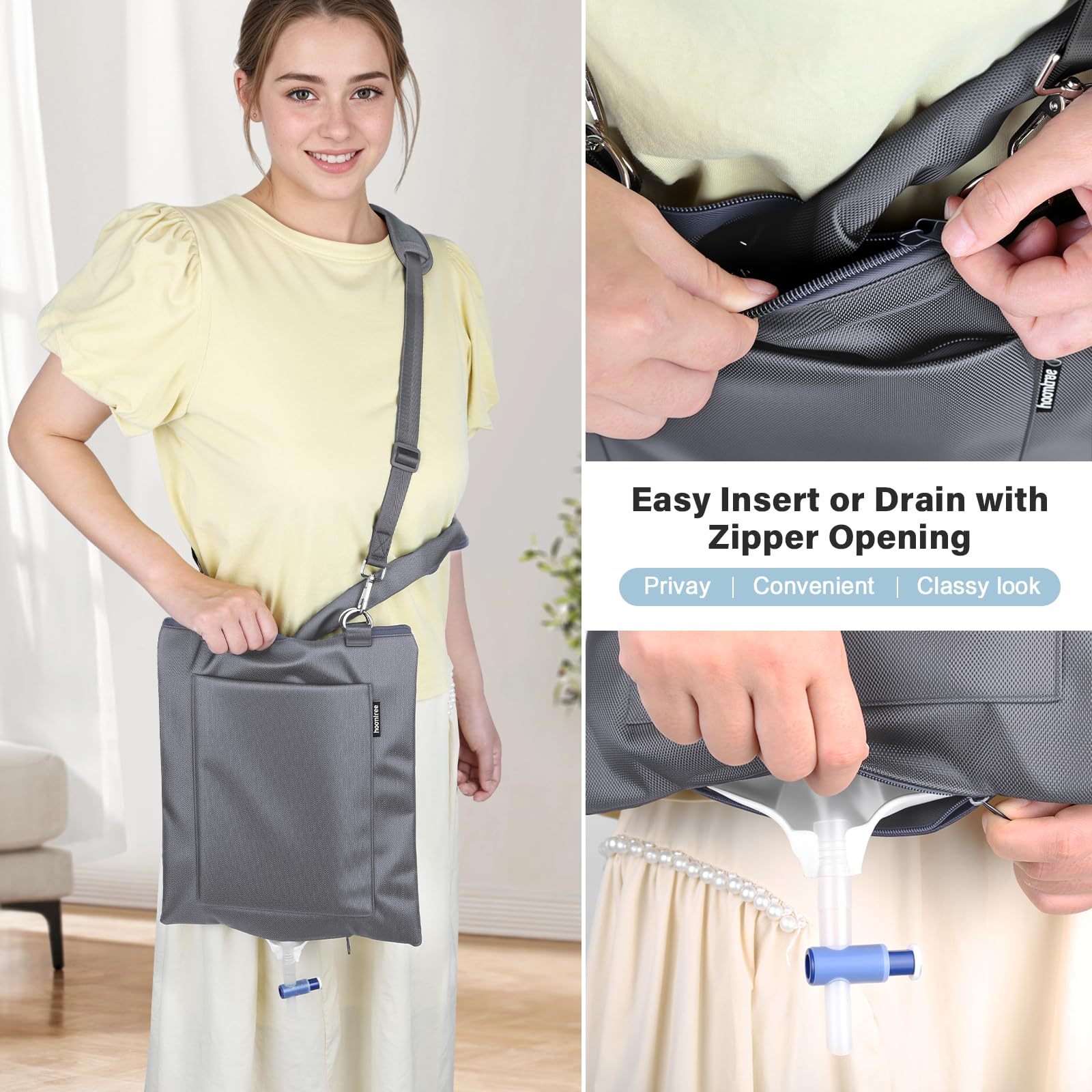 HOOMTREE two-way zipper design enables easy bag access on the go