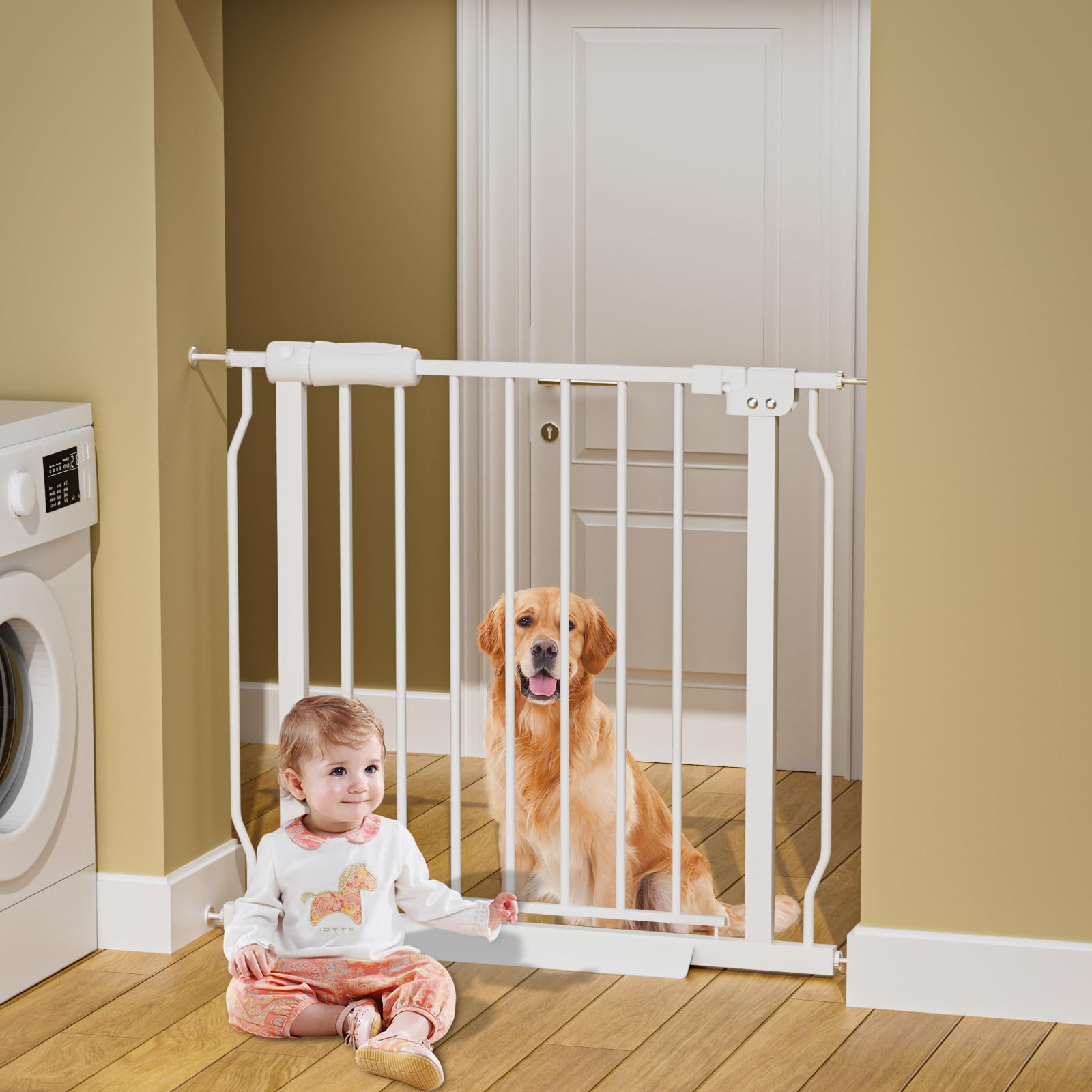 HOOOEN baby gate adjustable width for 29-34 inch openings.