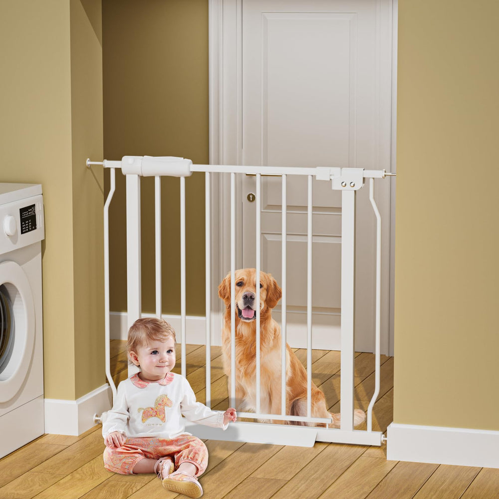 HOOOEN baby gate adjustable width for 29-34 inch openings.