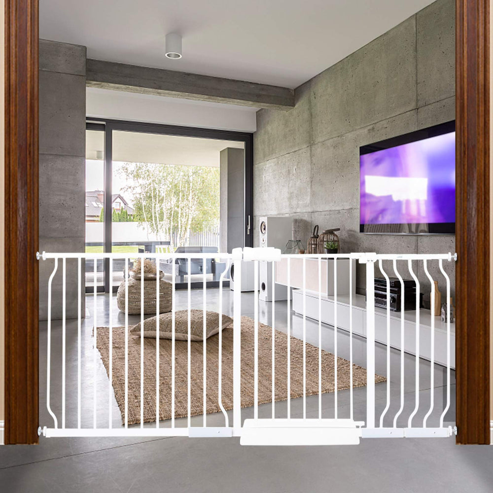 HOOOEN extra-wide gate installed in stair doorway for safe passage
