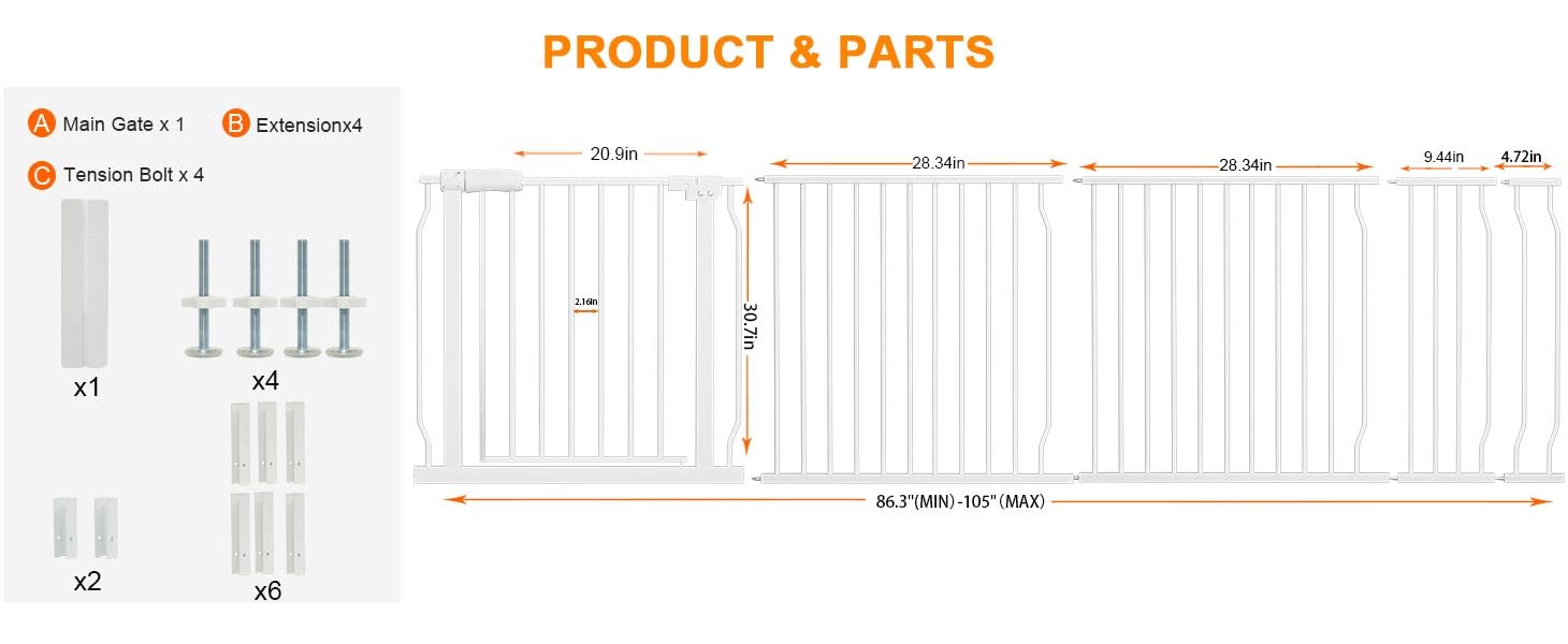 HOOOEN heavy duty steel gate ready for daily use with kids and pets