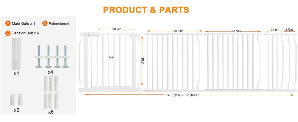 HOOOEN heavy duty steel gate ready for daily use with kids and pets