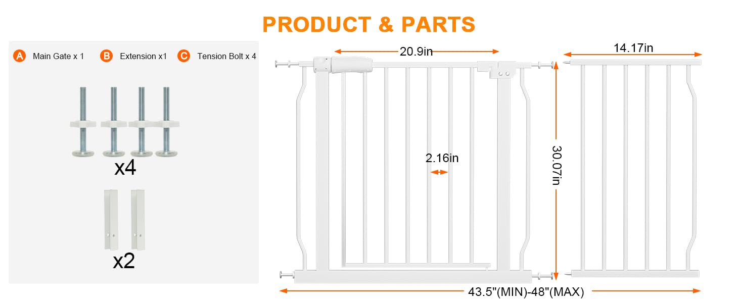 HOOOEN gate shown at stairs entry, tool-free setup for quick safety in hallways
