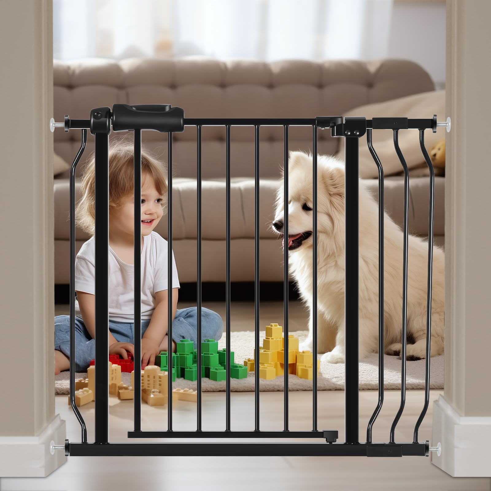 HOOOEN wide baby gate on stairs blocking access for toddlers.