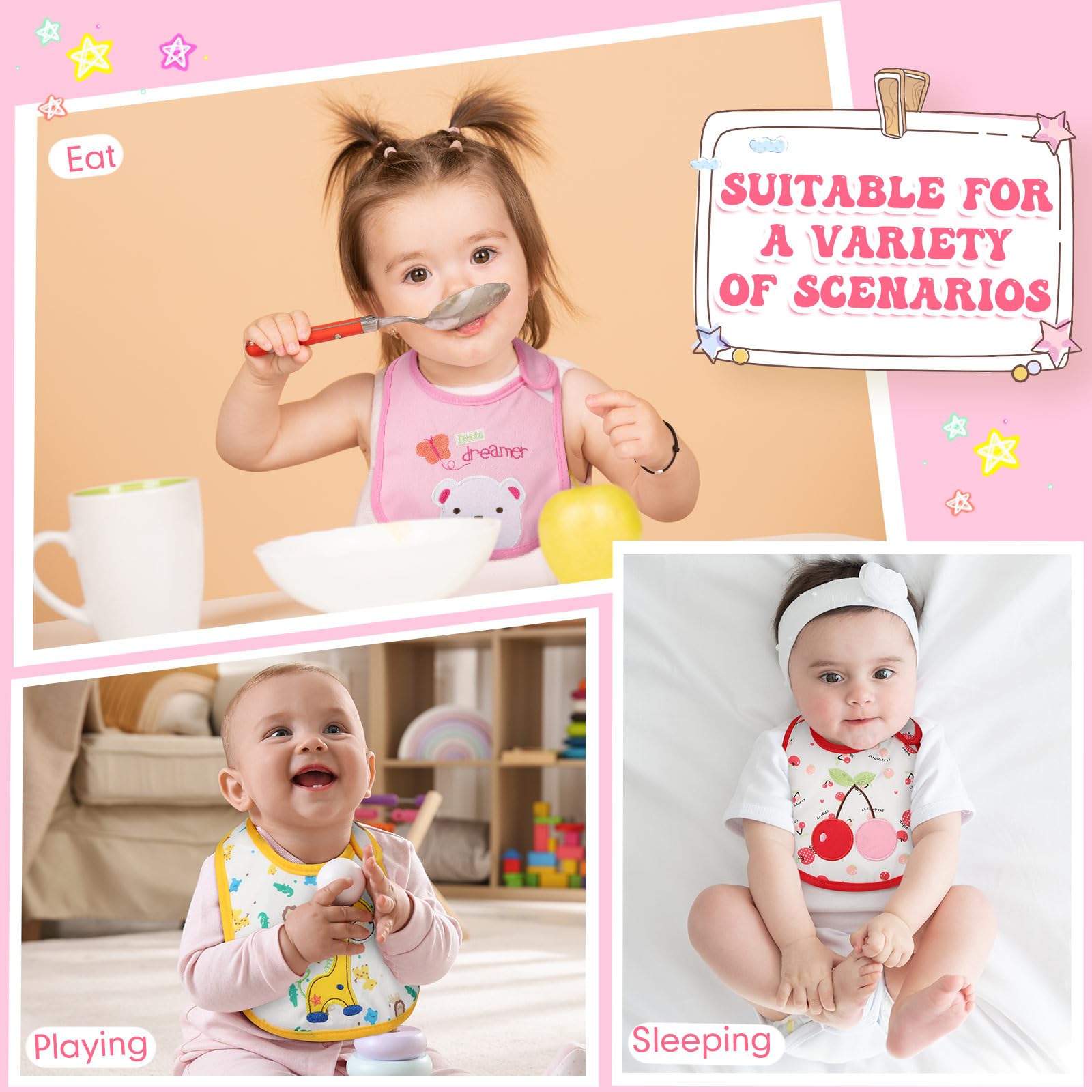 HooLing colorful patterns ideal for baby girls and daily mess management.