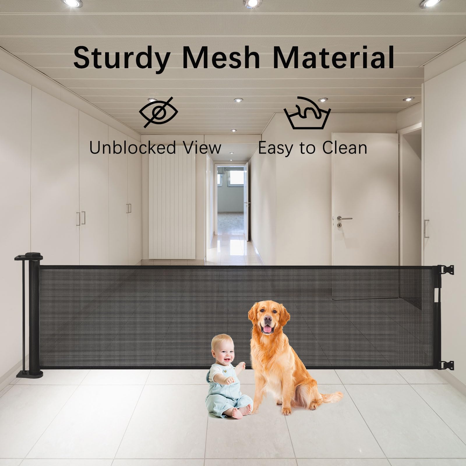 Hooomyai soft mesh safety gate with no bottom bar to reduce trip risks