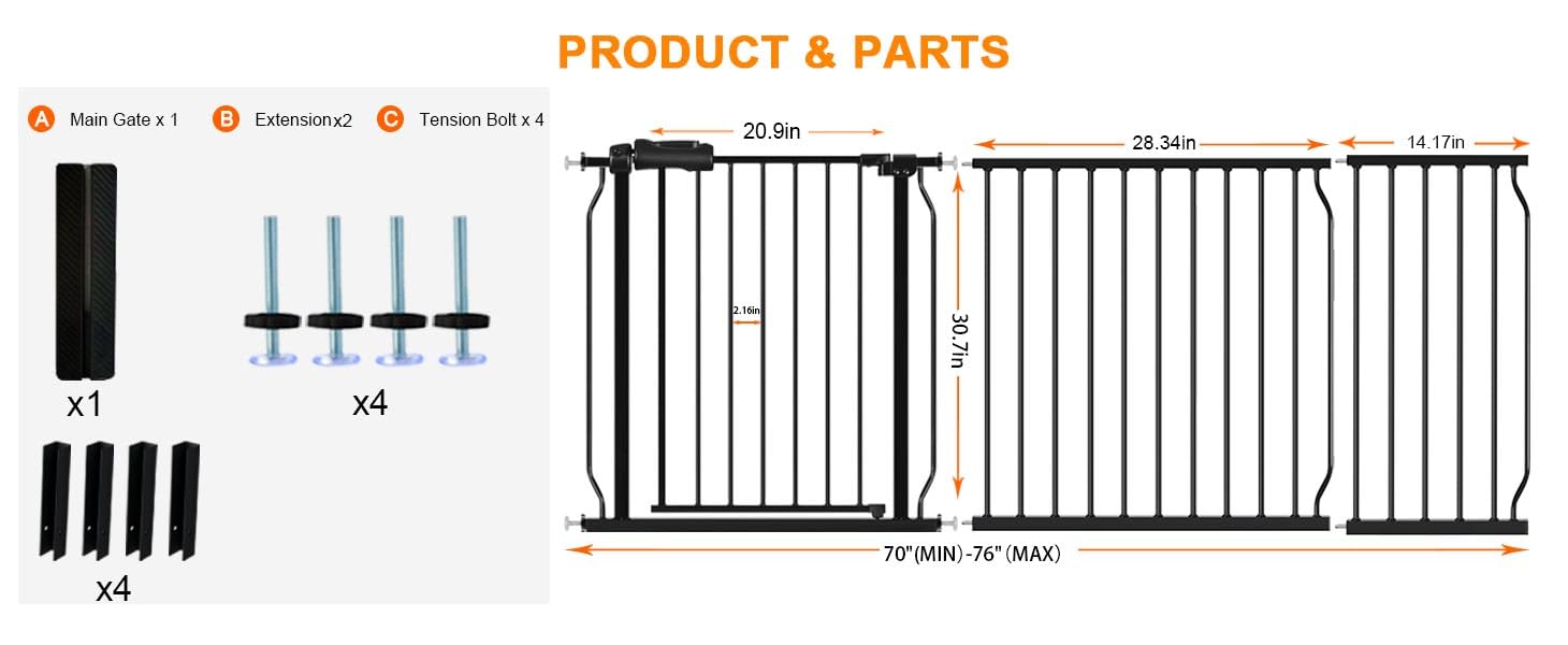 HOOOEN pressure-mounted gate installation shown without drilling