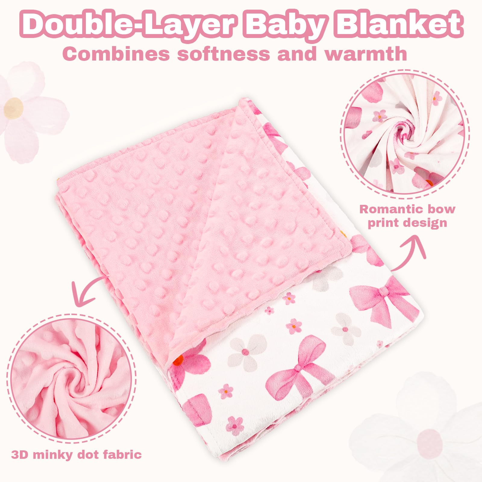 Hooyax bow and flower print baby blanket, gentle and gift ready