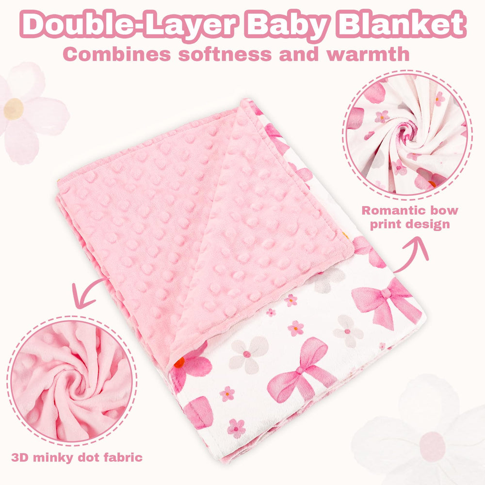 Hooyax bow and flower print baby blanket, gentle and gift ready