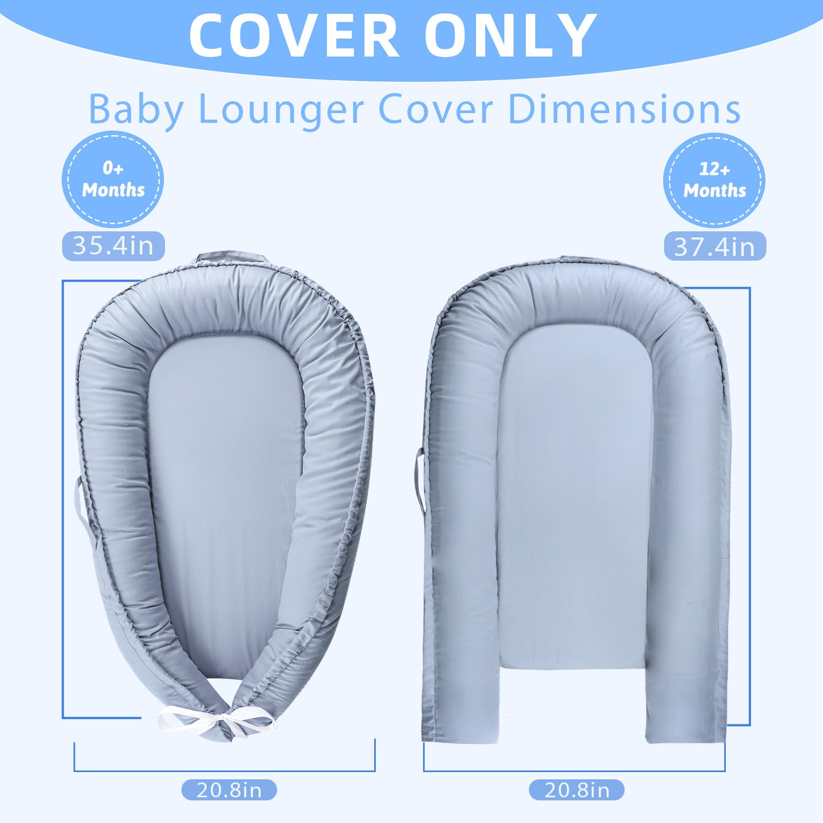 Hooyax Baby Lounger Cover blue buckle-adjustable, secure fit for growing babies.
