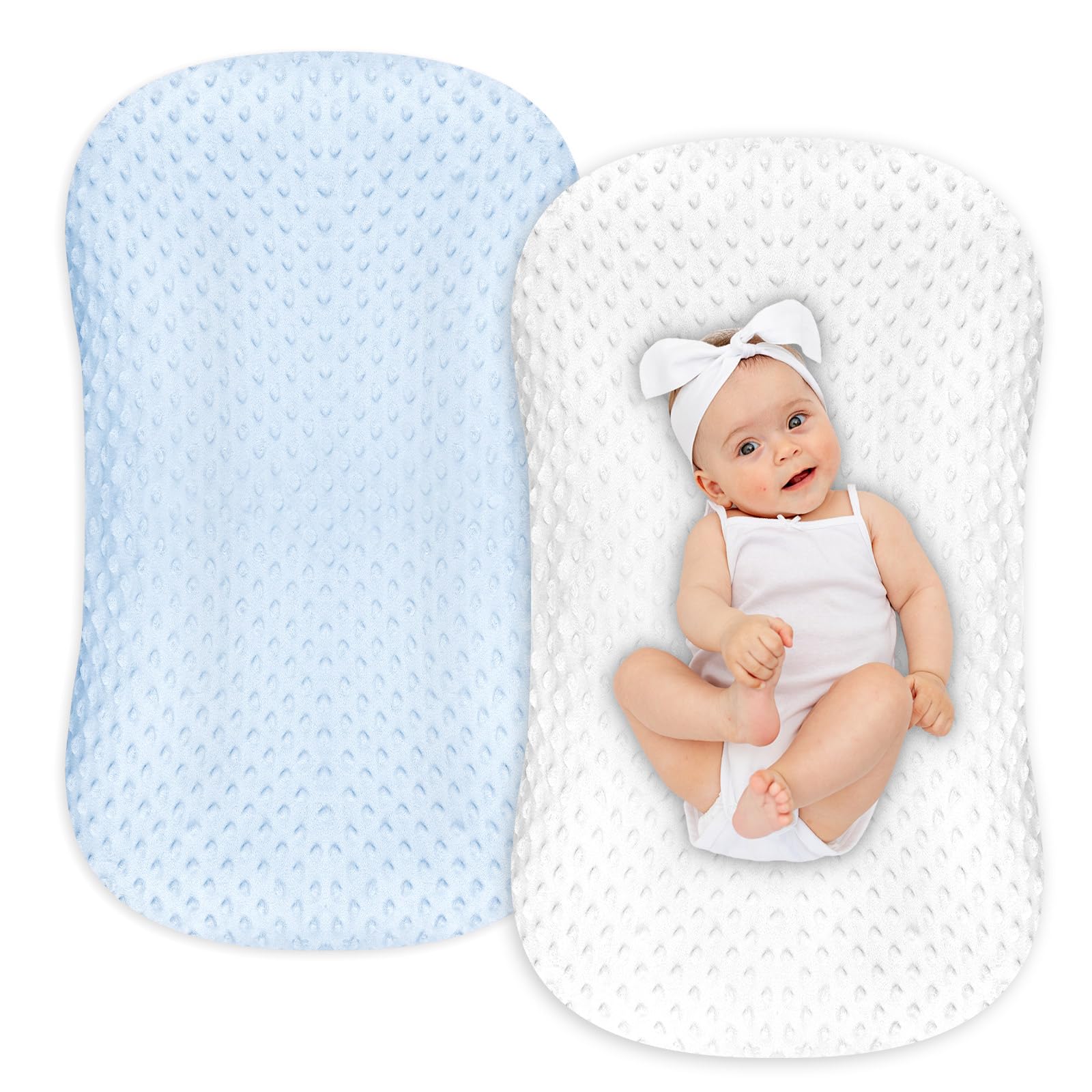 Hooyax baby lounger cover in blue dot fabric offers ultra-soft comfort for cozy naps