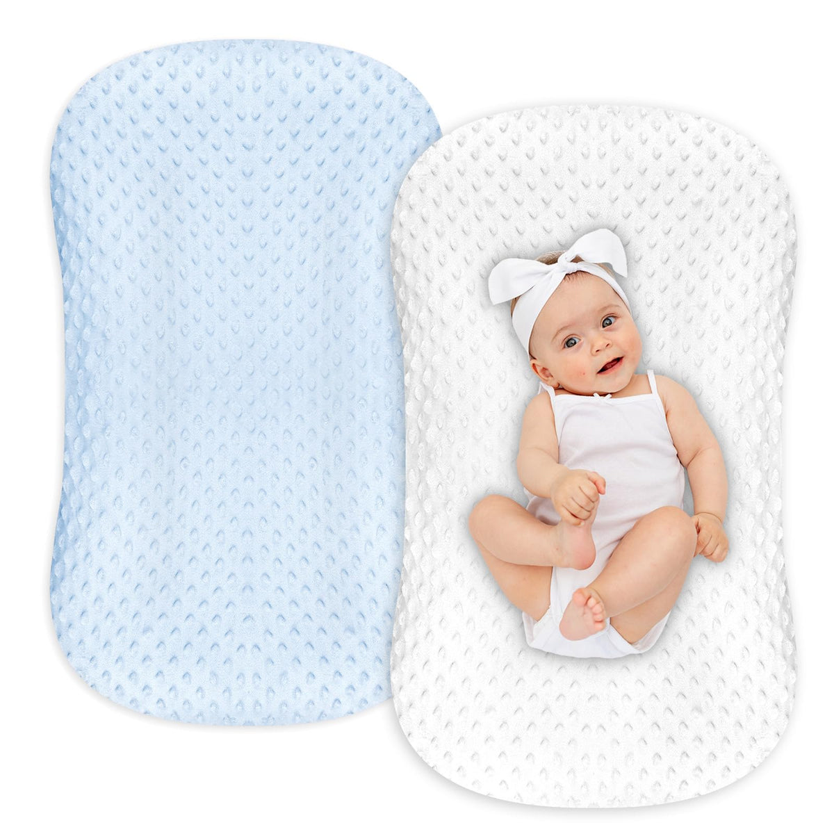 Hooyax baby lounger cover in blue dot fabric offers ultra-soft comfort for cozy naps