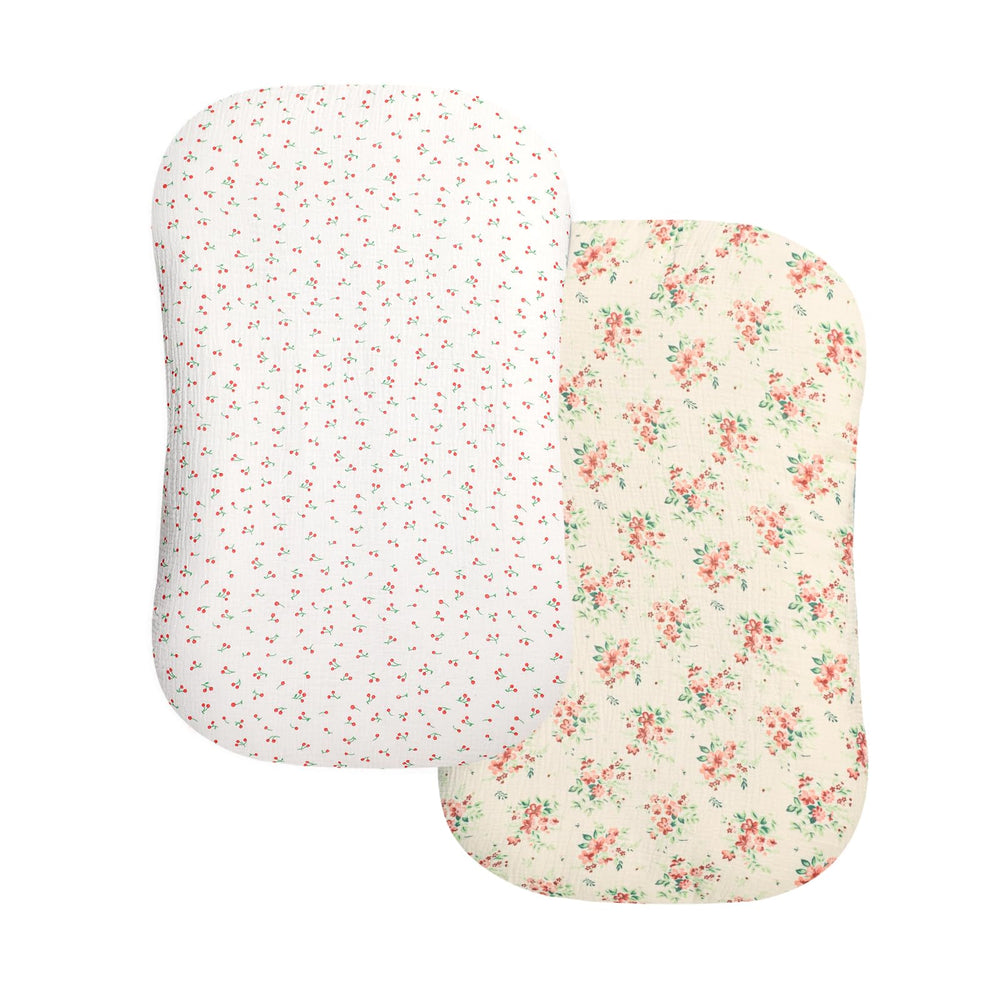Hooyax floral baby lounger cover, breathable muslin cotton for delicate newborn skin