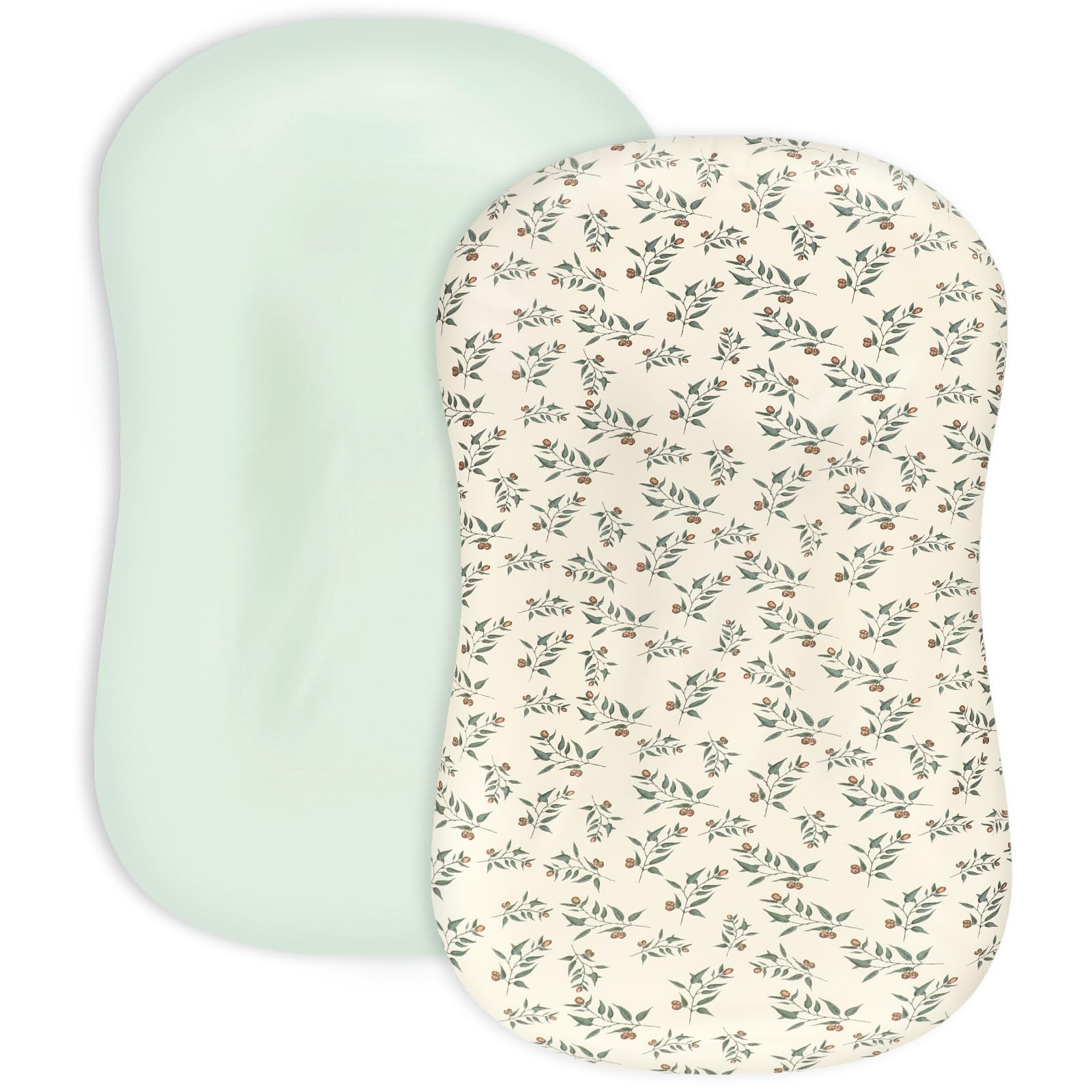 Hooyax baby lounger cover in green leaf closeup showing ultra-soft fabric and quality finish