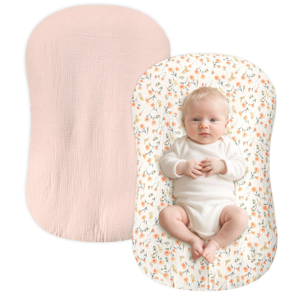 Hooyax baby lounger cover in pink floral two pack offers breathable comfort for newborns