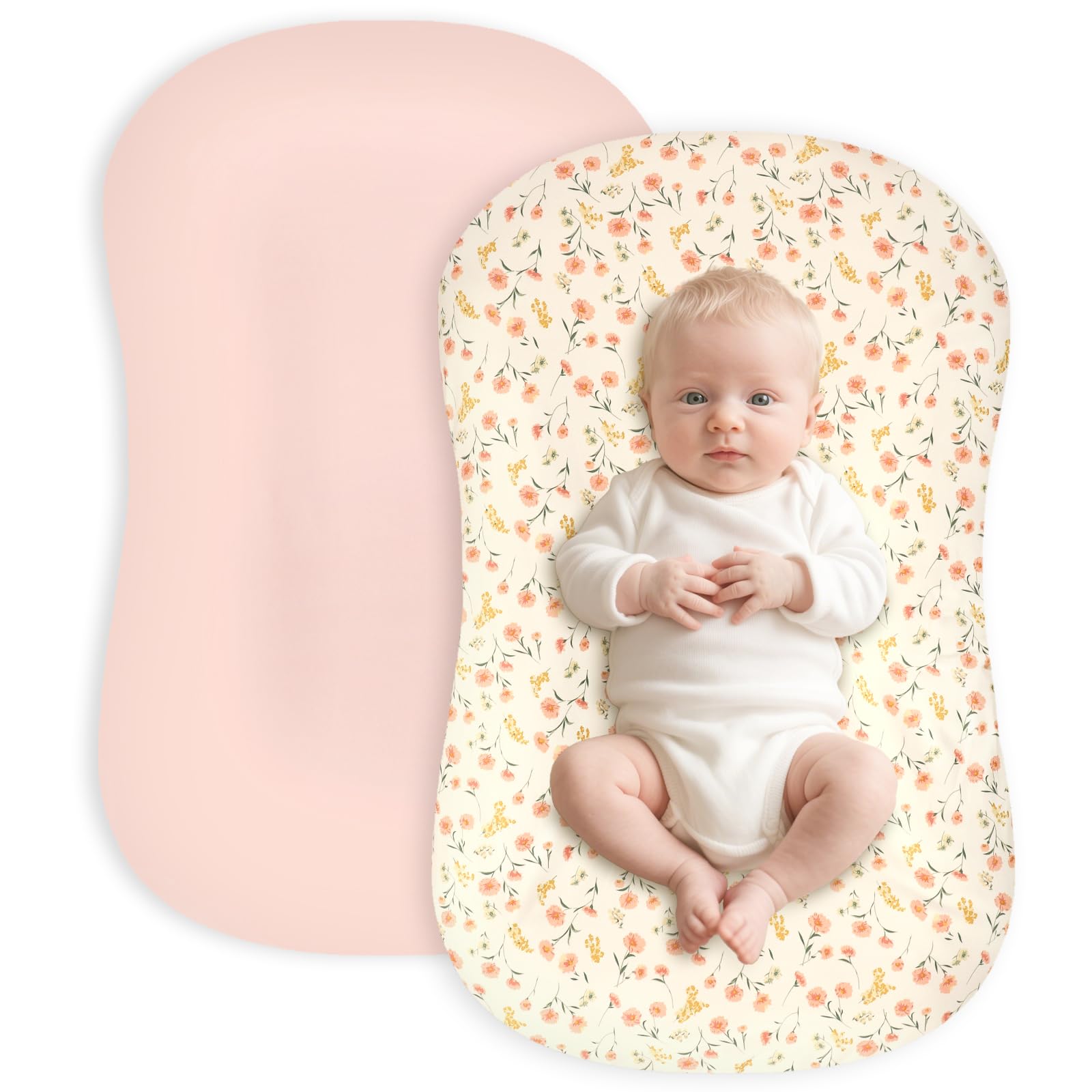 Hooyax Baby Lounger Cover pink flower close-up for gentle skin contact.