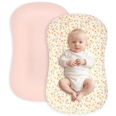 Hooyax Baby Lounger Cover pink flower close-up for gentle skin contact.