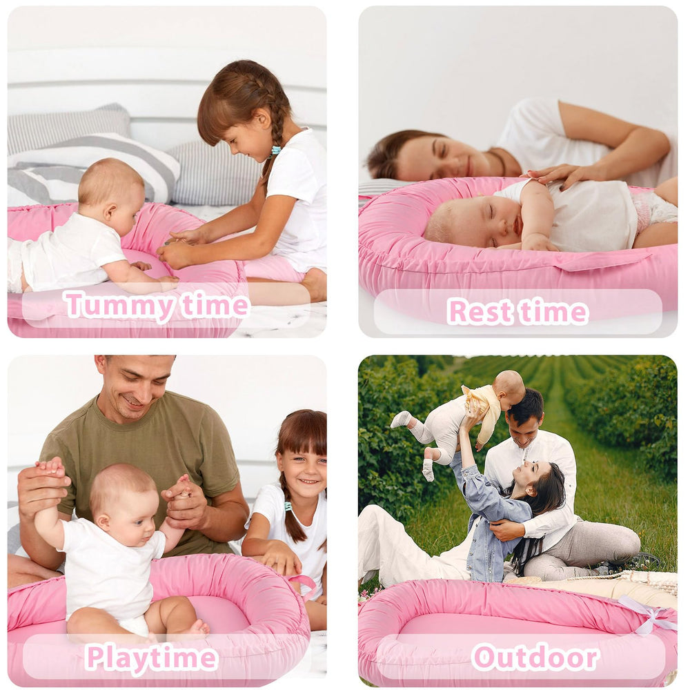Hooyax baby lounger cover pink gift-ready packaging.