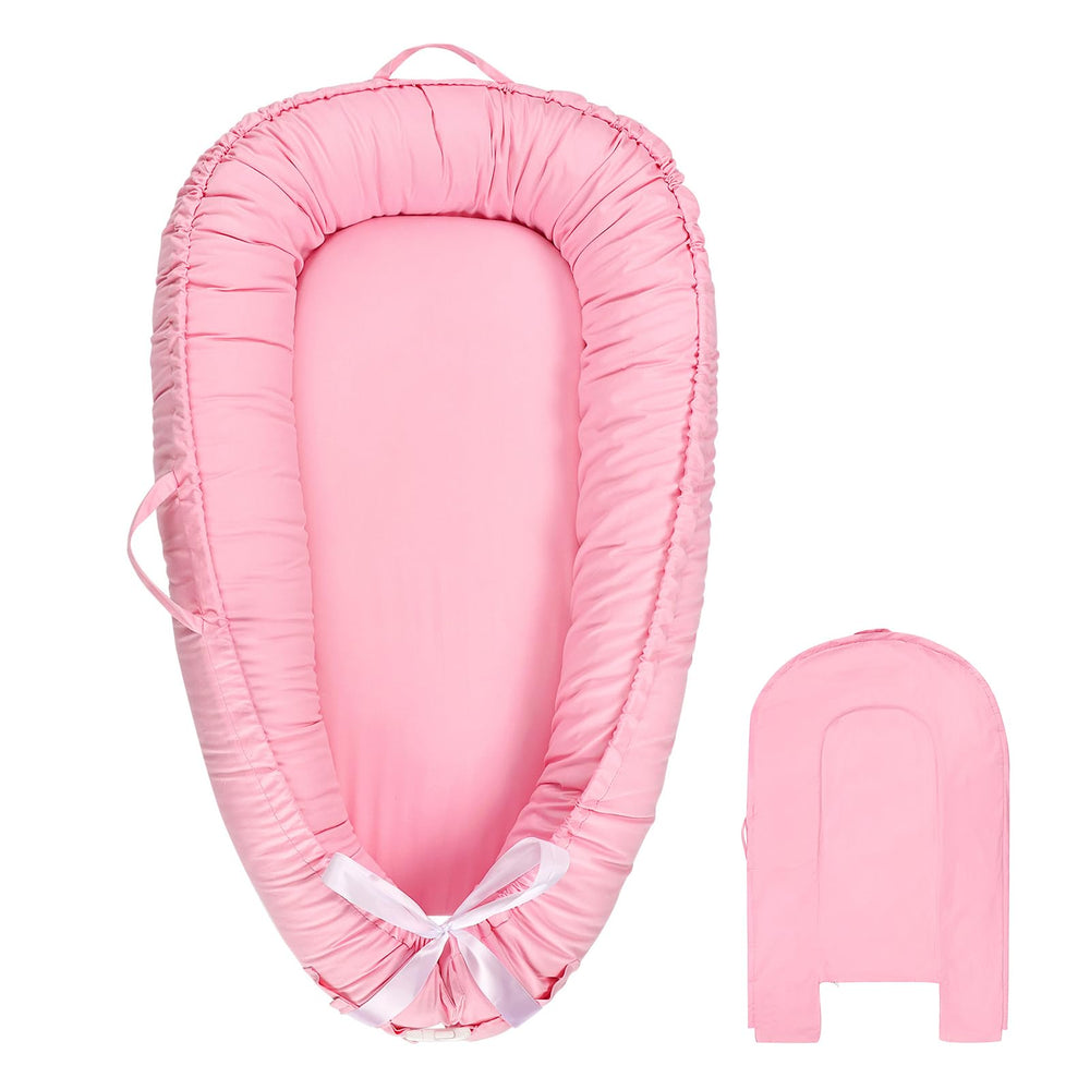 Hooyax baby lounger cover pink close-up shows soft cotton for gentle newborn comfort.
