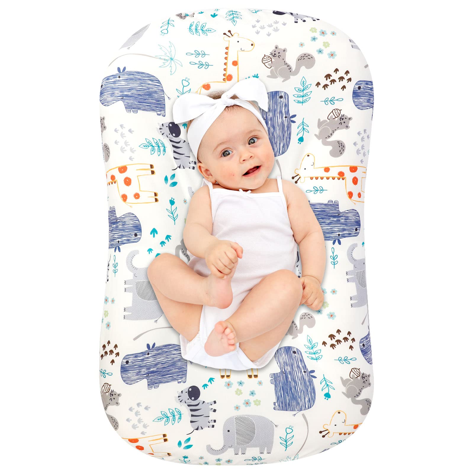 Hooyax baby lounger slipcover in animal design for breathable newborn comfort.