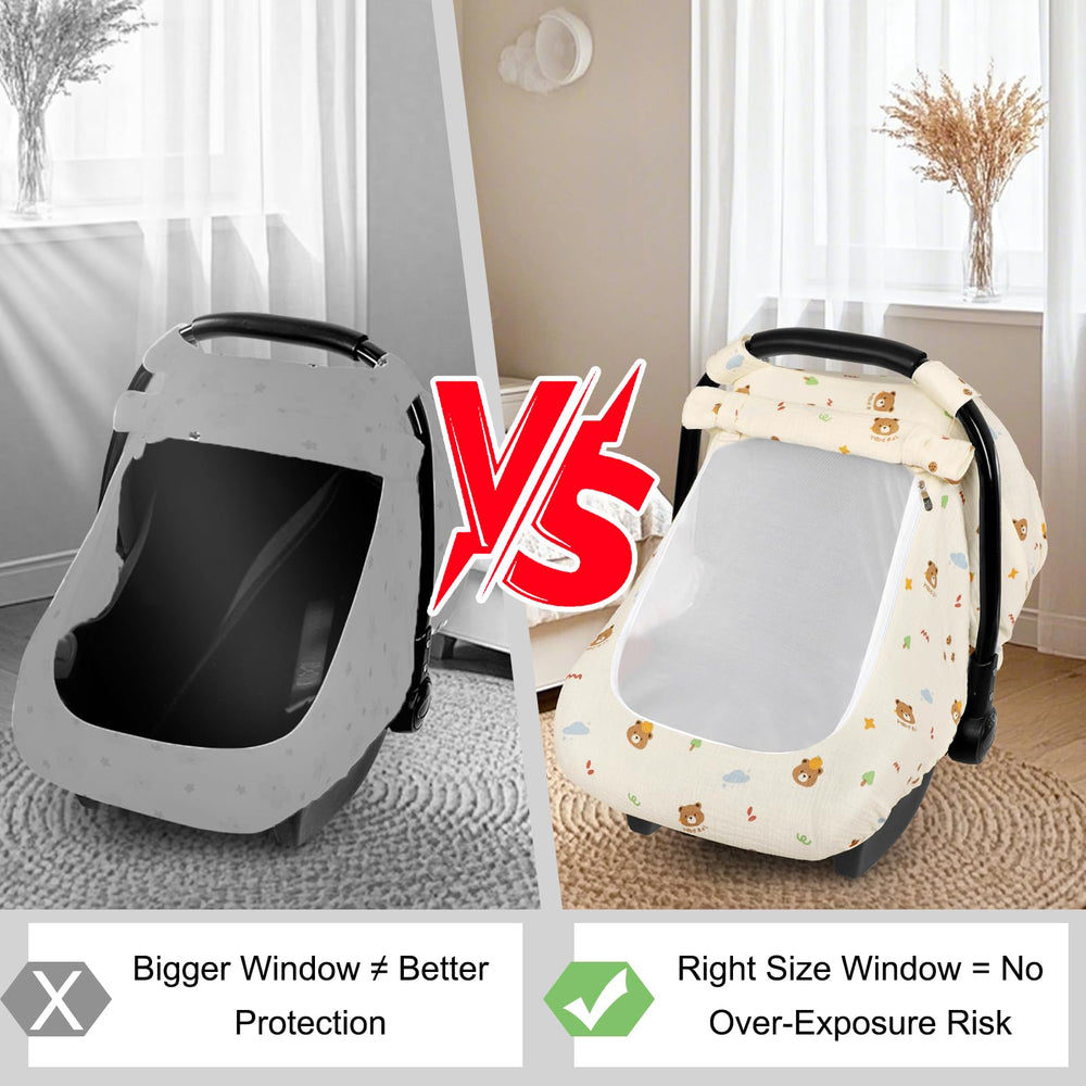 Hooyax bear muslin car seat cover in gift box packaging.