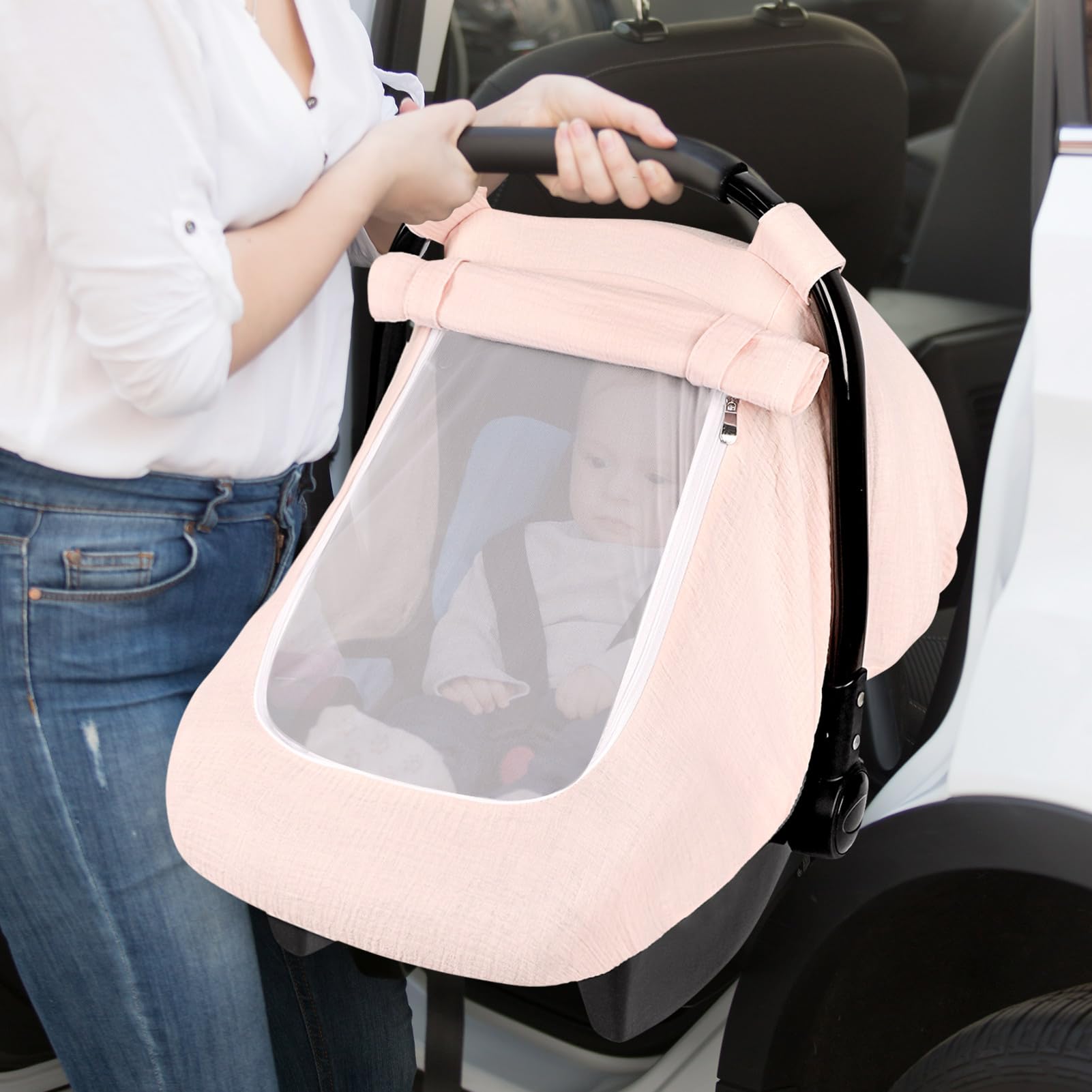 Hooyax car seat canopy with three modes for on-the-go use.