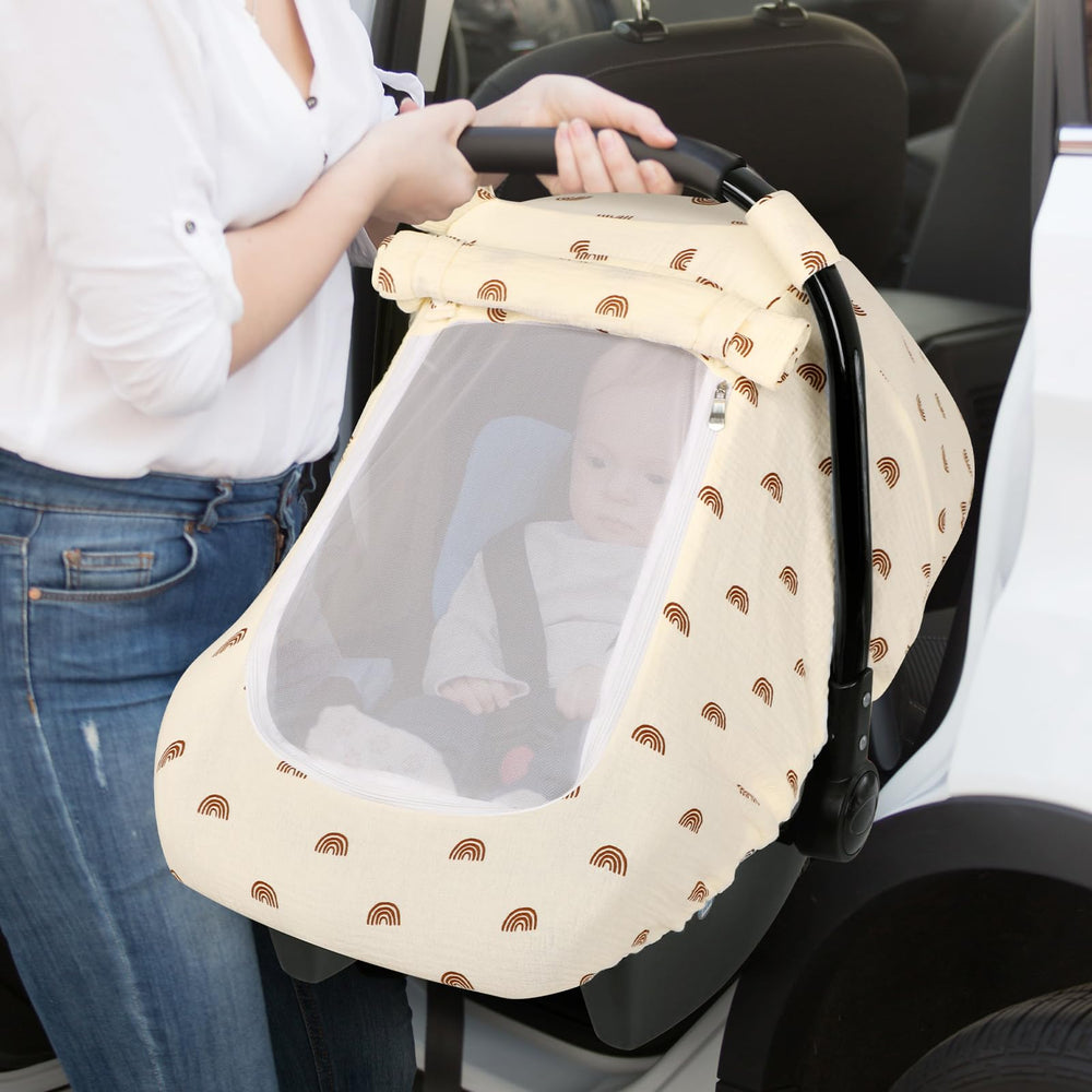 Hooyax Car Seat Cover with 360 coverage shields baby from sun and mosquitoes